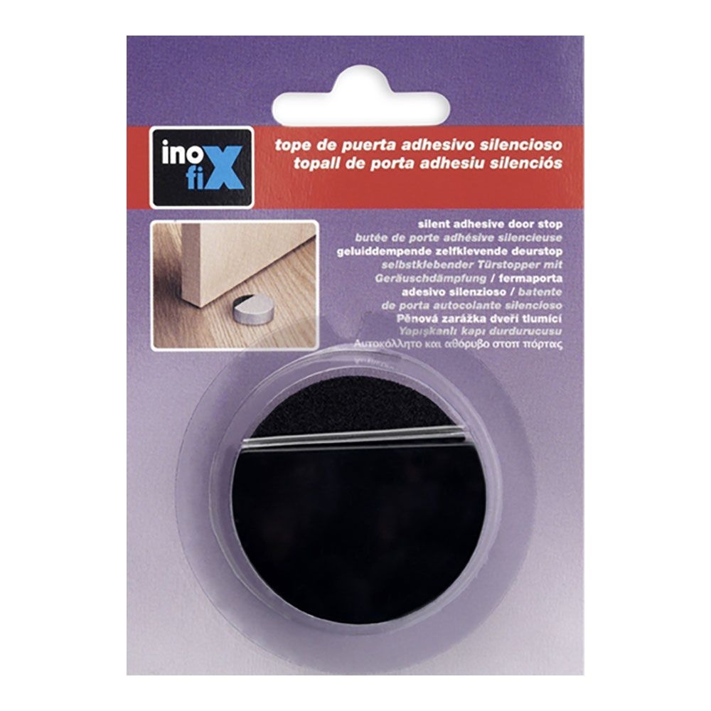 Tope de puerta, de espuma con acabado negro, silencioso, fijación con adhesivo, blister