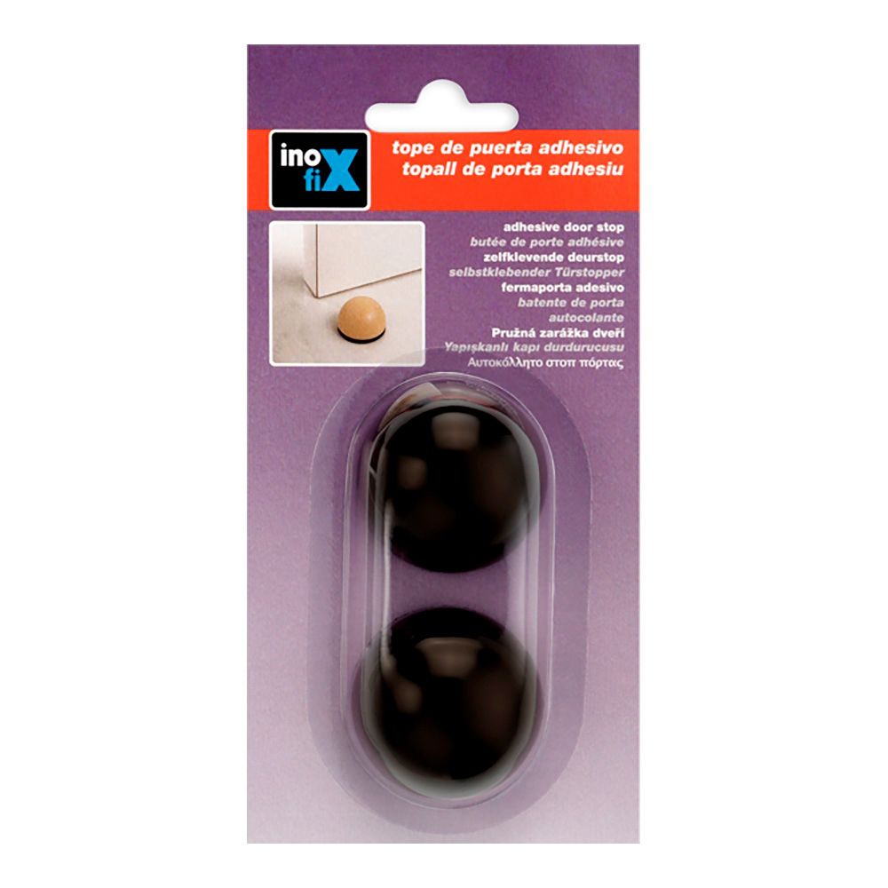 Tope de puerta, flexible con acabado marrón, fijación con adhesivo, 2 uds, blister