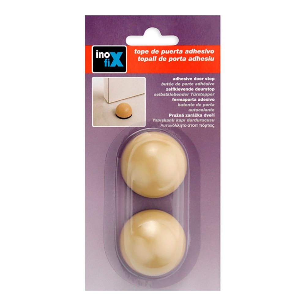 Tope de puerta, flexible con acabado beige, fijación con adhesivo, 2 uds, blister