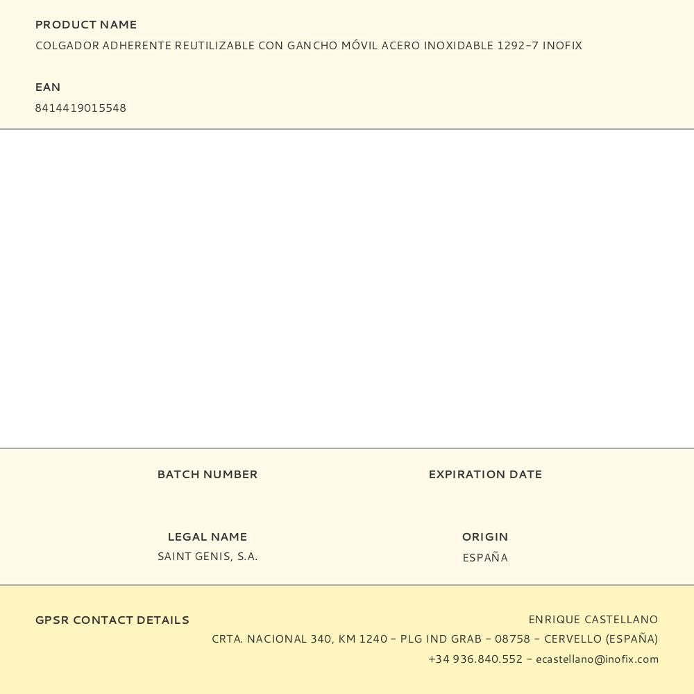 Colgador adherente reutilizable con gancho móvil acero inoxidable 1292-7 inofix