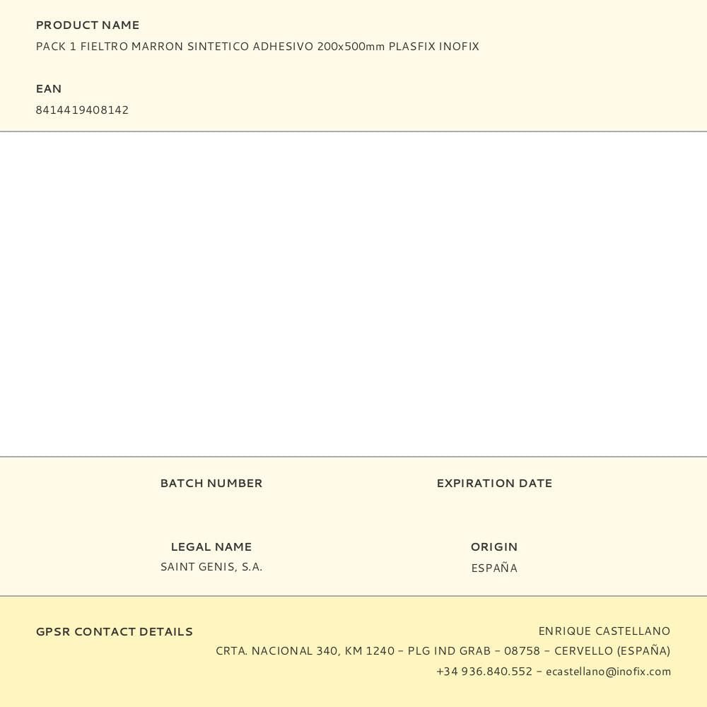 Pack 1 fieltro marron sintetico adhesivo 200x500mm plasfix inofix
