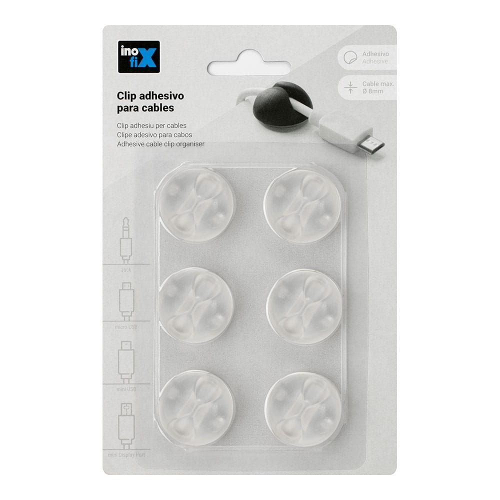 Clip adhesivo para cables transparente inofix