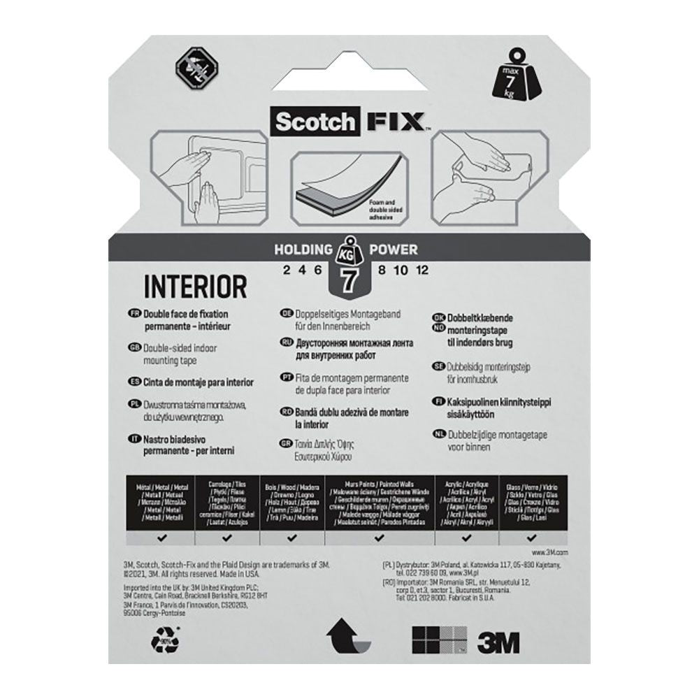 Cinta doble cara de montaje para interiores, máx 7 kg, 19mmx5m