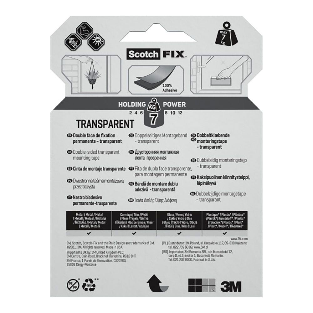Cinta doble cara de montaje, transparente, máx 7 kg, 19mmx5m