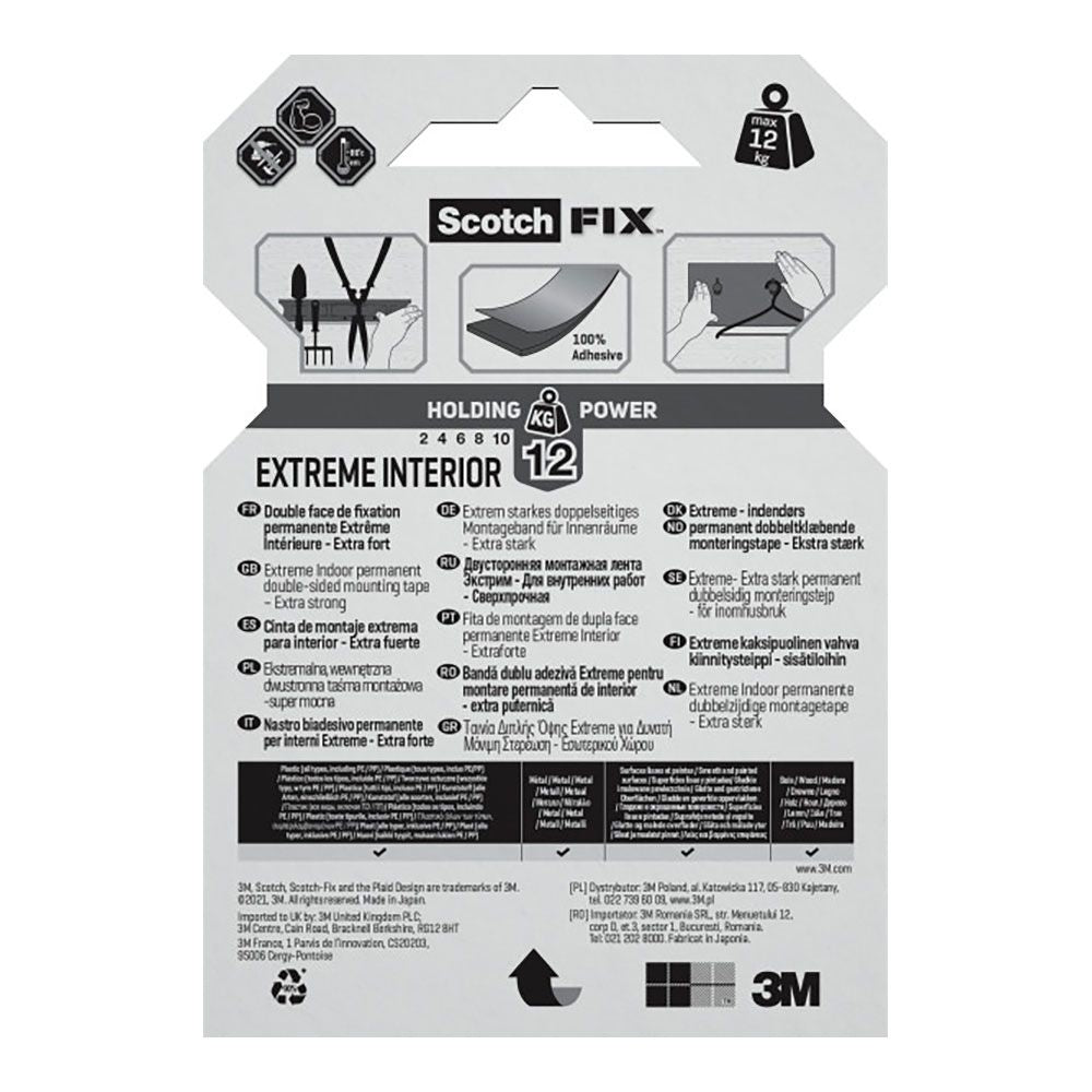 Cinta doble cara de montaje extreme para interiores, máx 12 kg, 19mmx1,8m