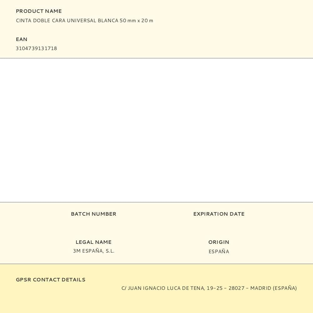 Cinta doble cara universal blanca 50 mm x 20 m