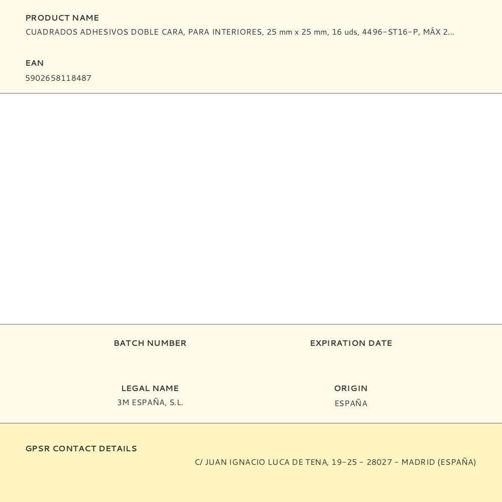 Cuadrados adhesivos doble cara, para interiores, 25mmx25mm, 16 uds, máx 2 kg