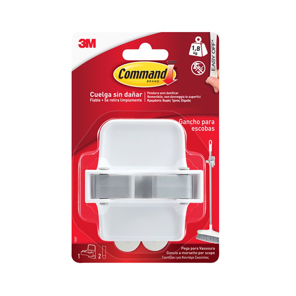 Command gancho para escobas, 1 ud + 2 tiras, máx 1,8 kg