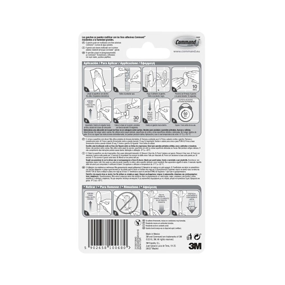 Command gancho para toallas, grande, blanco, 1 ud + 2 tiras, máx 2,2 kg