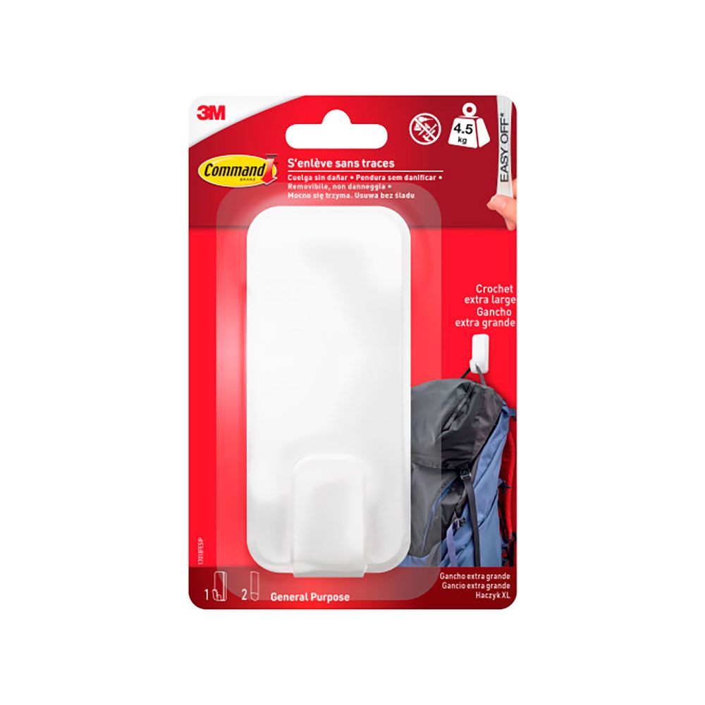 Command gancho para utensilios, extragrande, blanco, 1 ud + 2 tiras, máx 4,5 kg