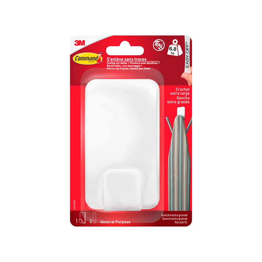 Command gancho para utensilios, extra grande, blanco, 1 ud + 3 tiras, máx 6,8 kg