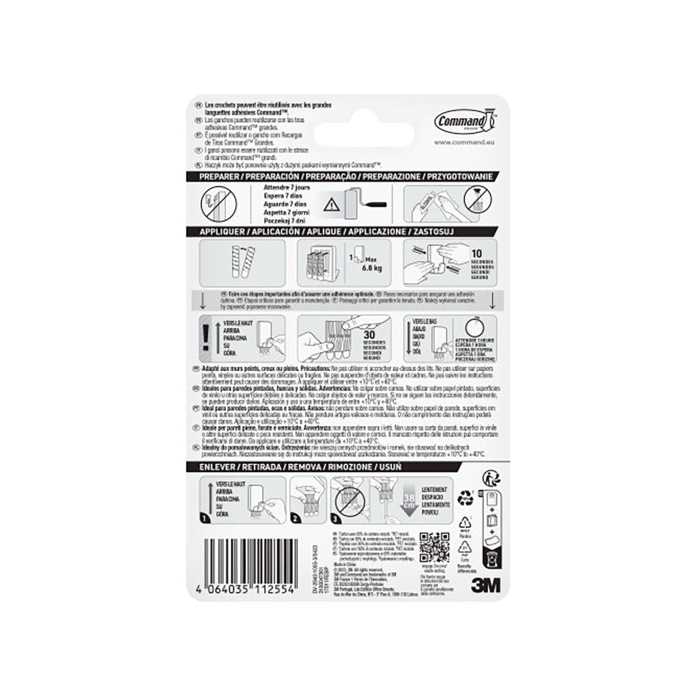 Command gancho para utensilios, extra grande, blanco, 1 ud + 3 tiras, máx 6,8 kg
