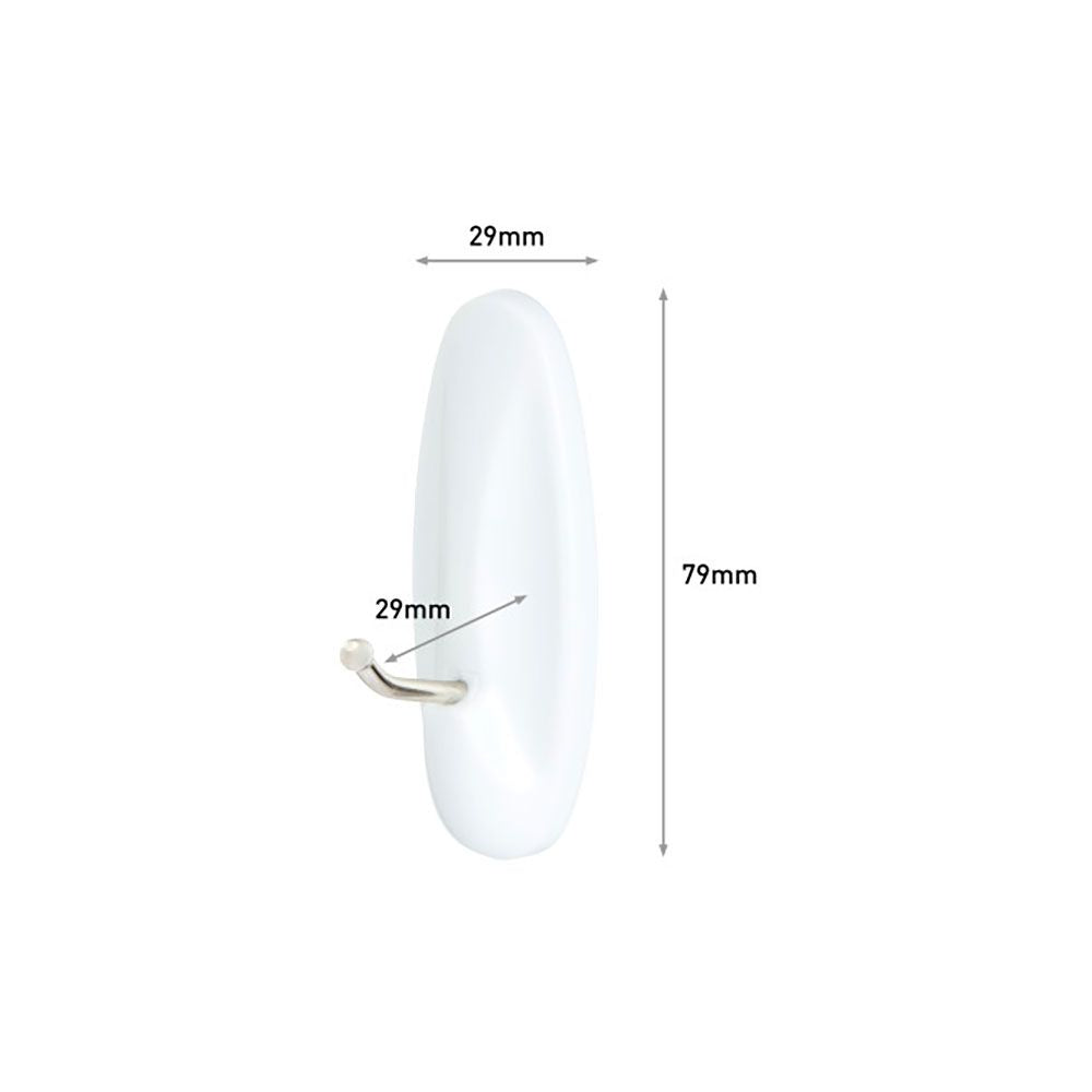 Command gancho punta metálica, mediano, blanco, 29 x 79 x 29 mm, 2 uds + 4 tiras, carga max 1,3 kg