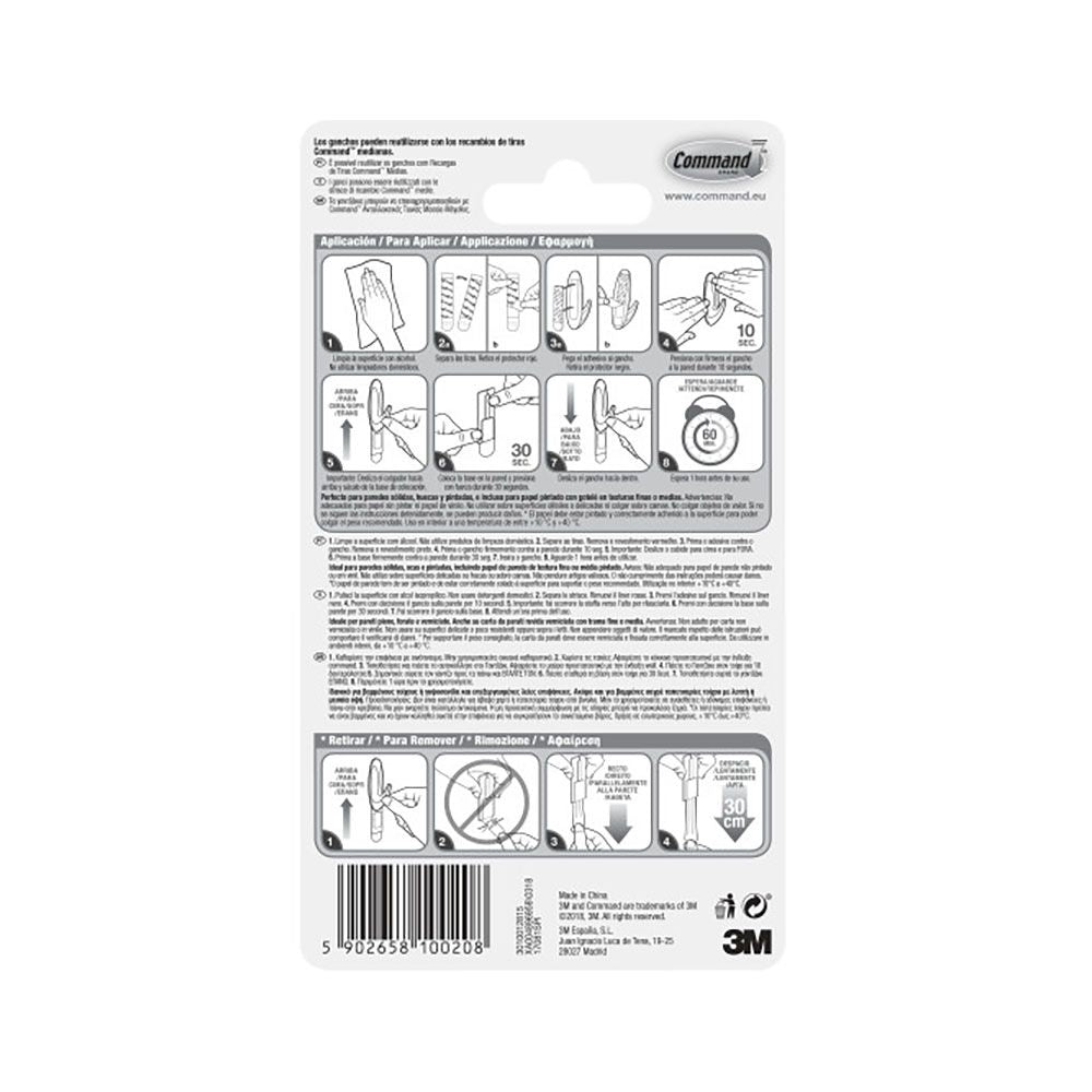 Command gancho de diseño, mediano, blanco, 29 x 79 x 29 mm, 2 uds + 4 tiras, max 1,3 kg