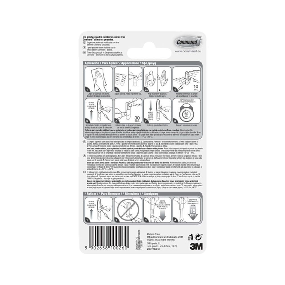 Command gancho de diseño pequeño, blanco, 2 uds + 4 tiras, max 450 gr