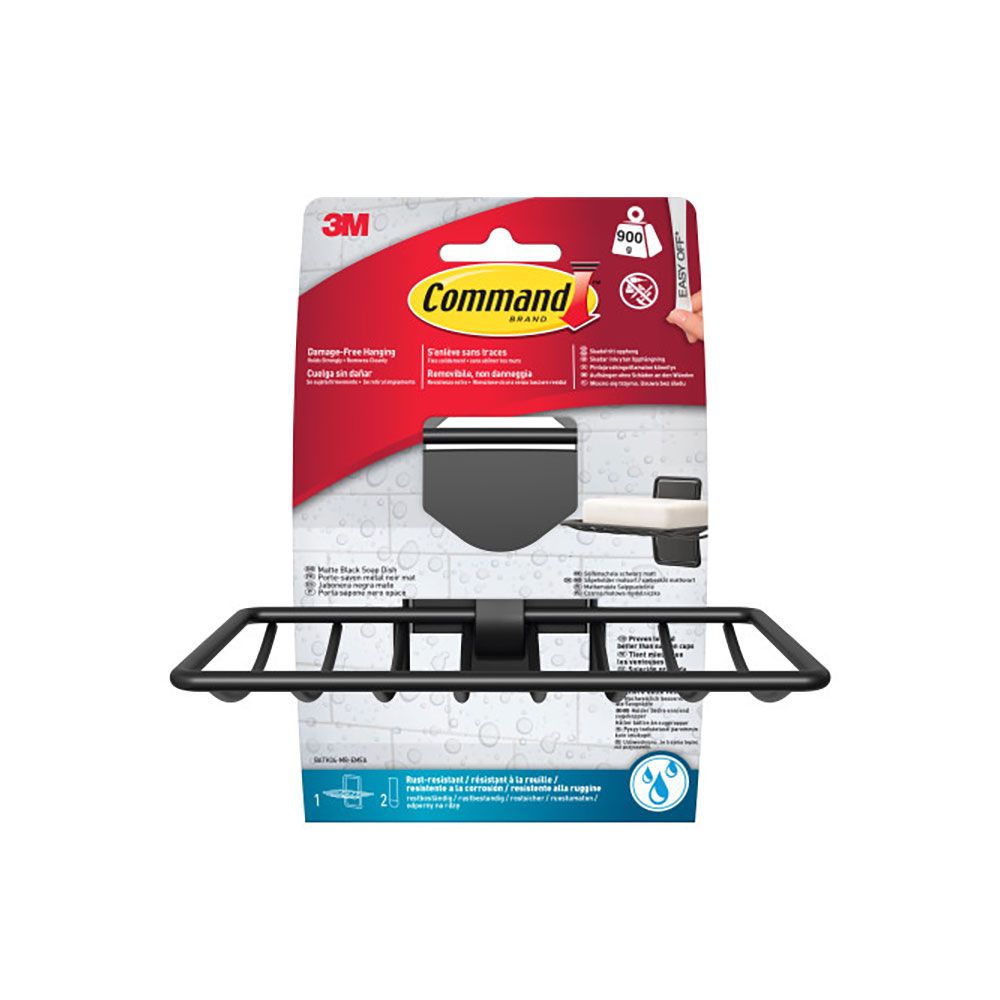 Command jabonera para baño, negro mate, 1 ud + 2 tiras, máx 900 gr