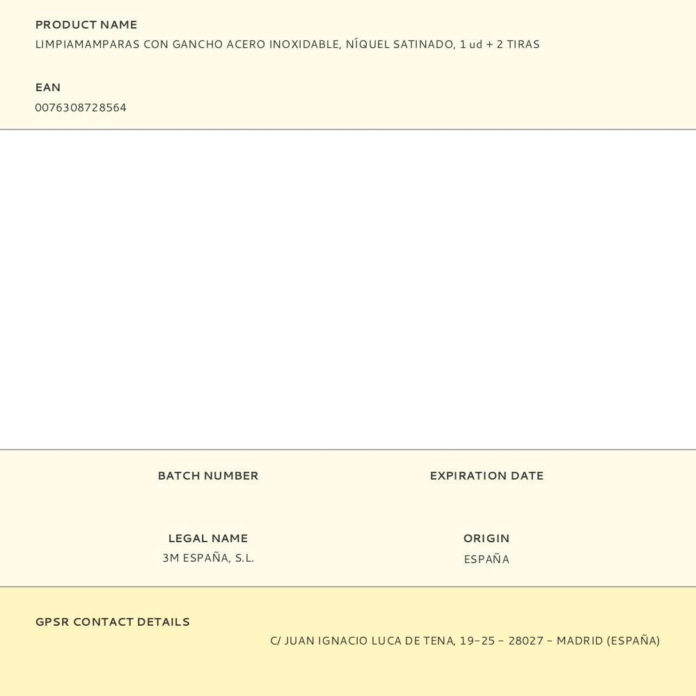Command limpiamamparas con gancho acero inoxidable, níquel satinado, 1 ud + 2 tiras