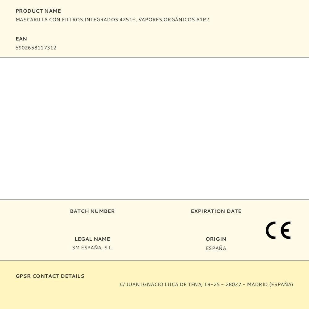 Mascarilla con filtros integrados 4251+, vapores orgánicos a1p2