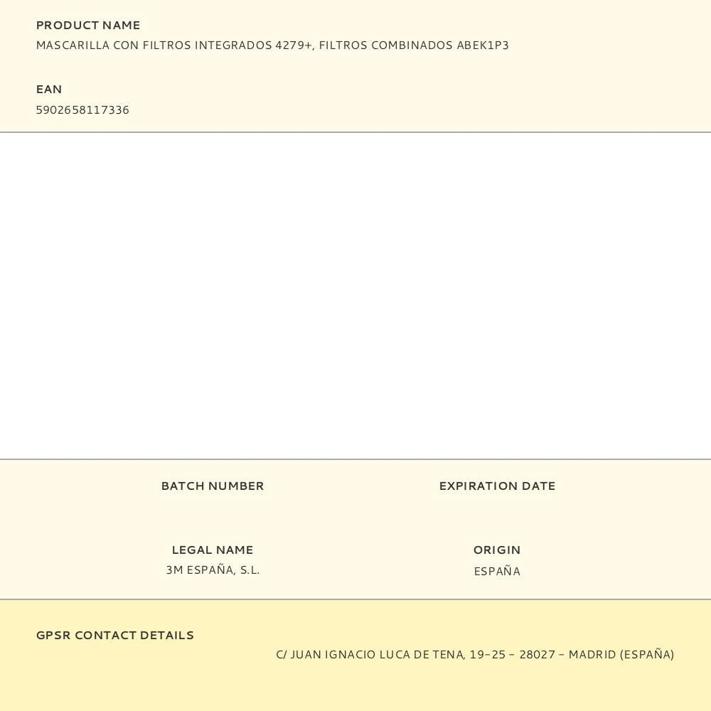 Mascarilla con filtros integrados 4279+, filtros combinados abek1p3