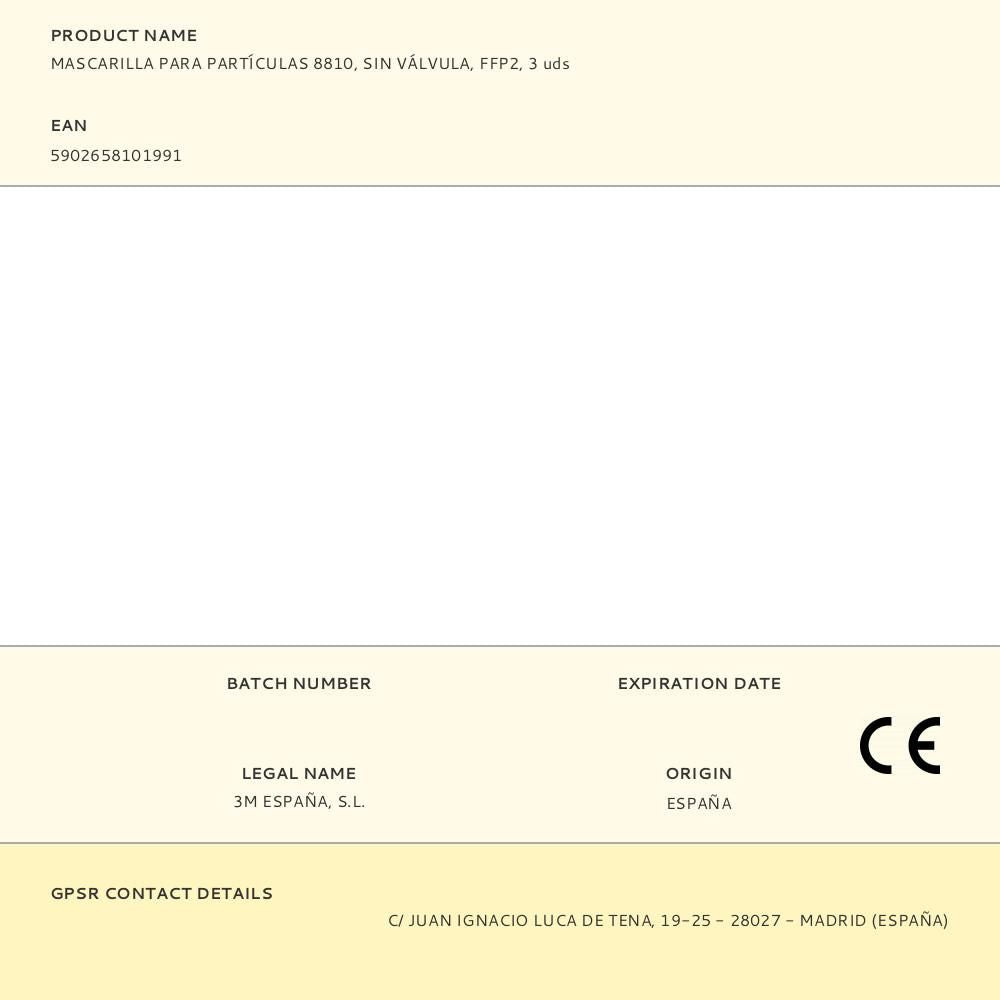 Mascarilla para partículas 8810, sin válvula, ffp2, 3 uds