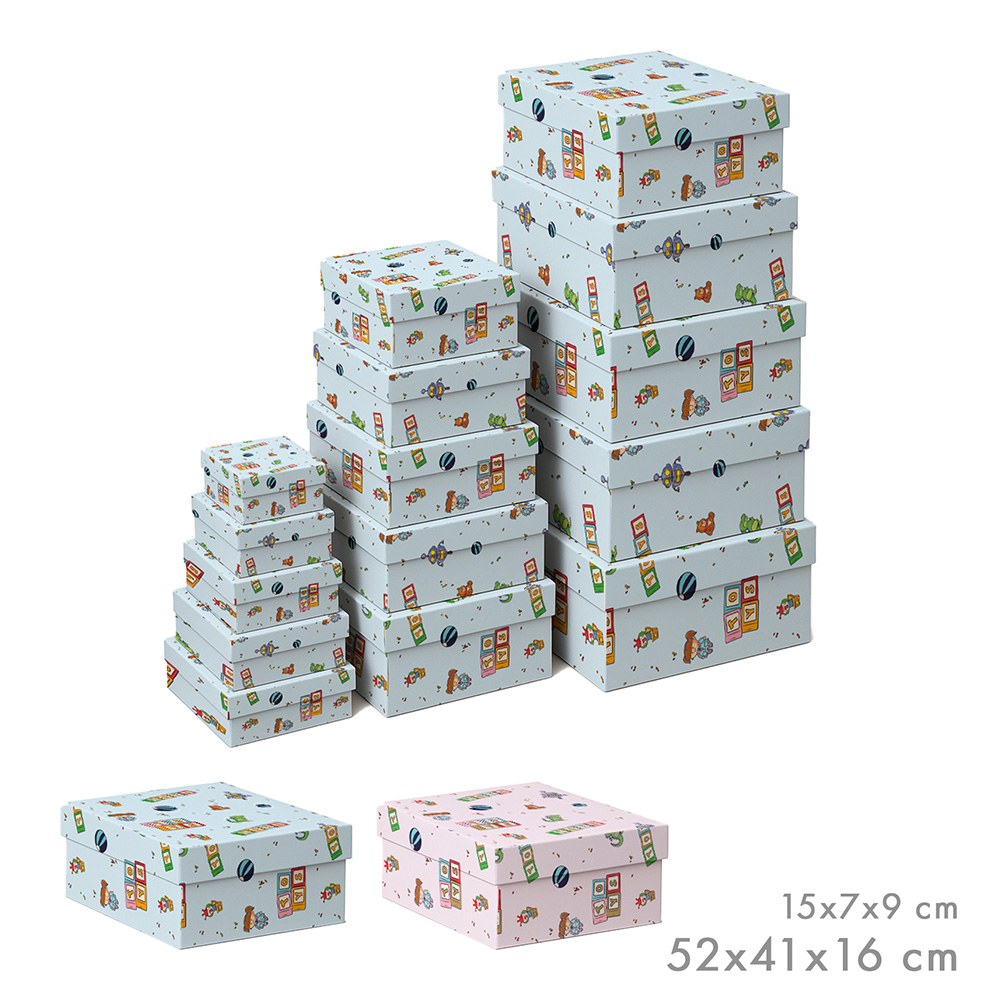 Cajas de almacenamiento encajables, diseño infantil, medidas variadas, set 15 piezas
