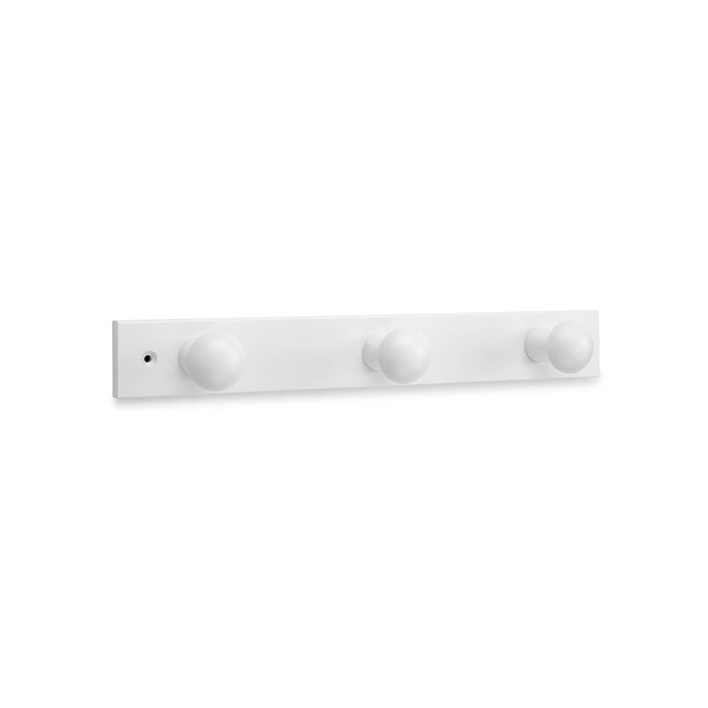 Colgador de madera de pino con 3 pomos color blanco 360 x 50 x 15 mm