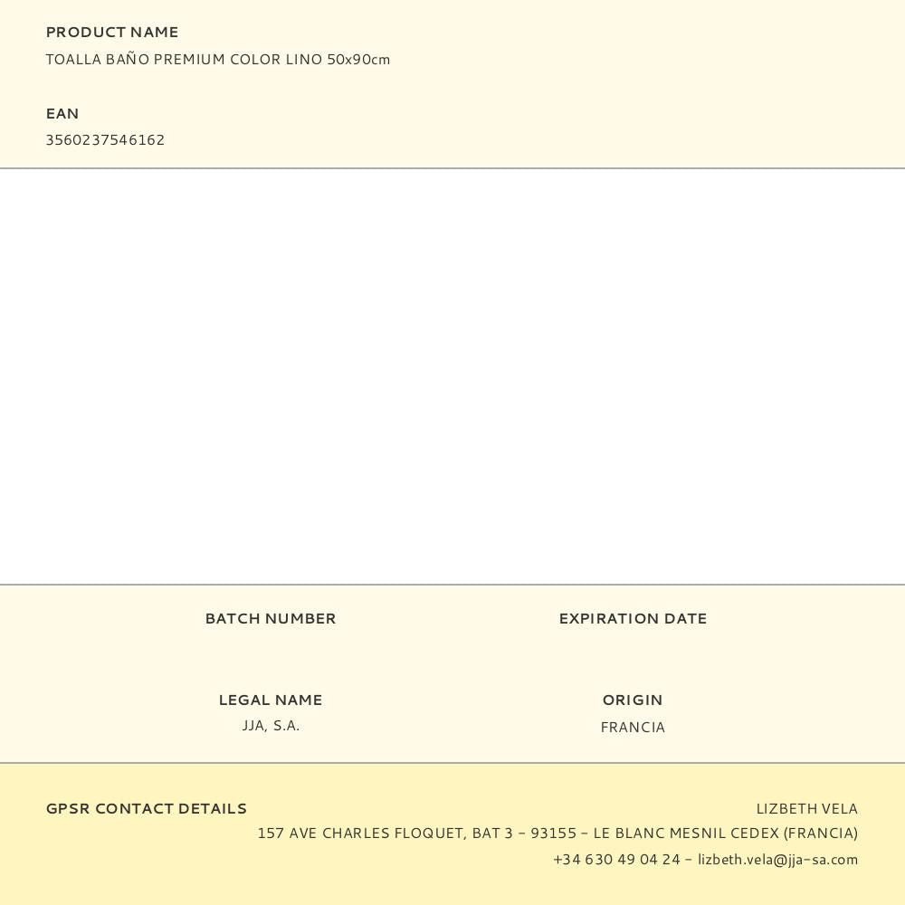 Toalla de baño joia 550 g / m² 100% algodón color lino 50 x 90 cm