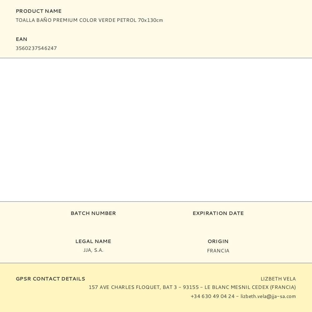 Toalla de baño joia 550 g / m² 100 % algodón color verde petrol 70 x 130 cm