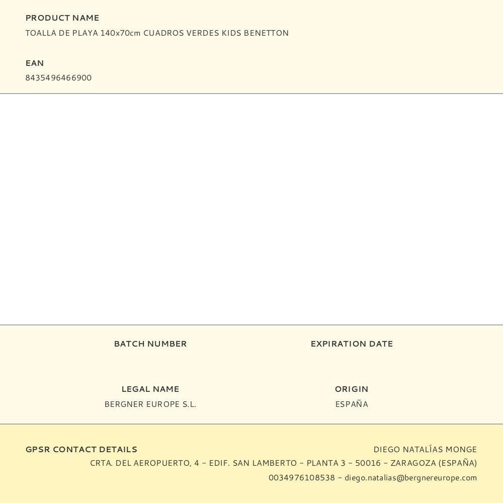 Toalla de playa 450 g / m² cuadros verdes 70 x 140 cm