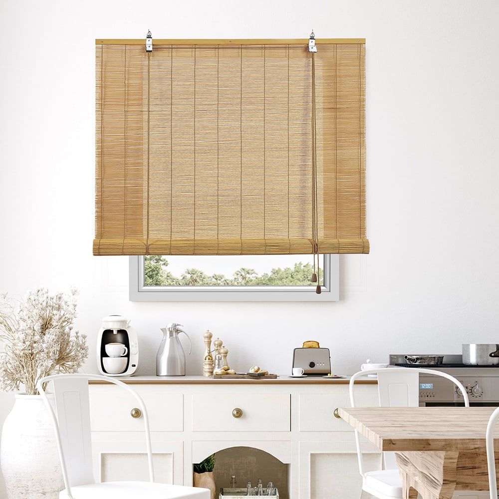 Estor enrollable bambú ocre mango 60 x 175 cm