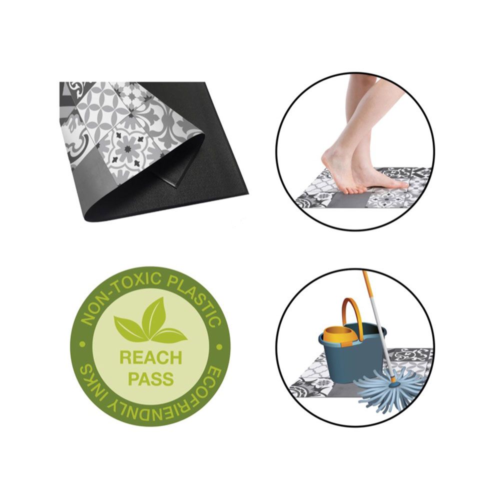 Alfombra vinílica estampada kilim grises, 60 x 200 cm