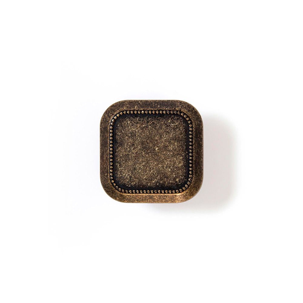 Pomo para mueble, modelo 3120, de zamak con acabado cuero viejo, 30 x 30 mm, blister 4 uds