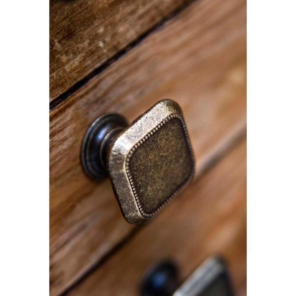 Pomo para mueble, modelo 3120, de zamak con acabado cuero viejo, 30 x 30 mm, blister 4 uds
