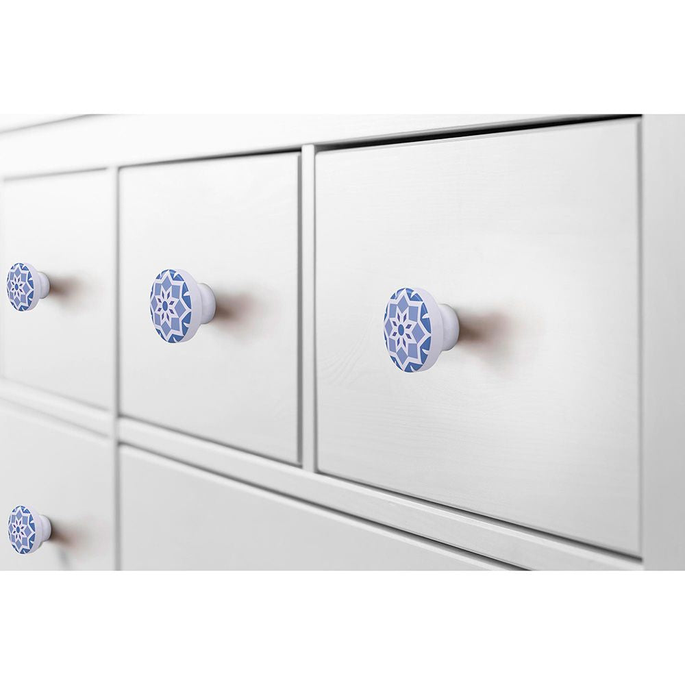 Pomo para mueble, modelo e242, de madera con acabado azul, ø38 mm, blister 4 uds