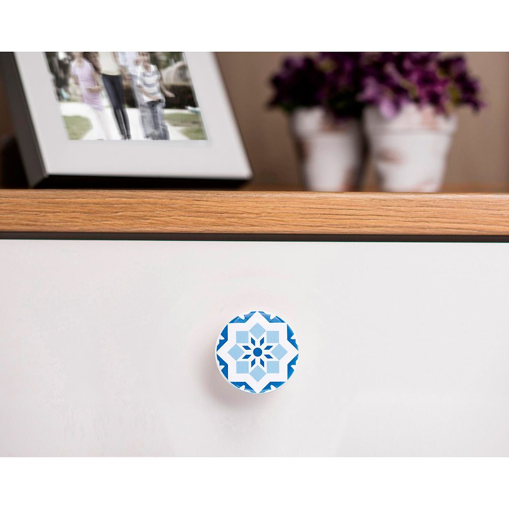 Pomo para mueble, modelo e242, de madera con acabado azul, ø38 mm, blister 4 uds