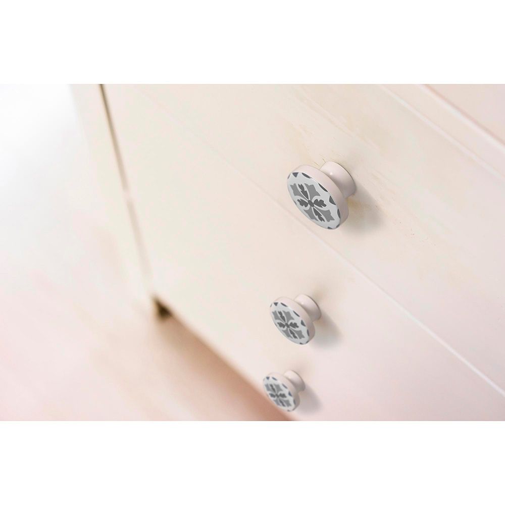 Pomo para mueble mod. e243 de madera con acabado gris, ø38 mm, blister 4 uds