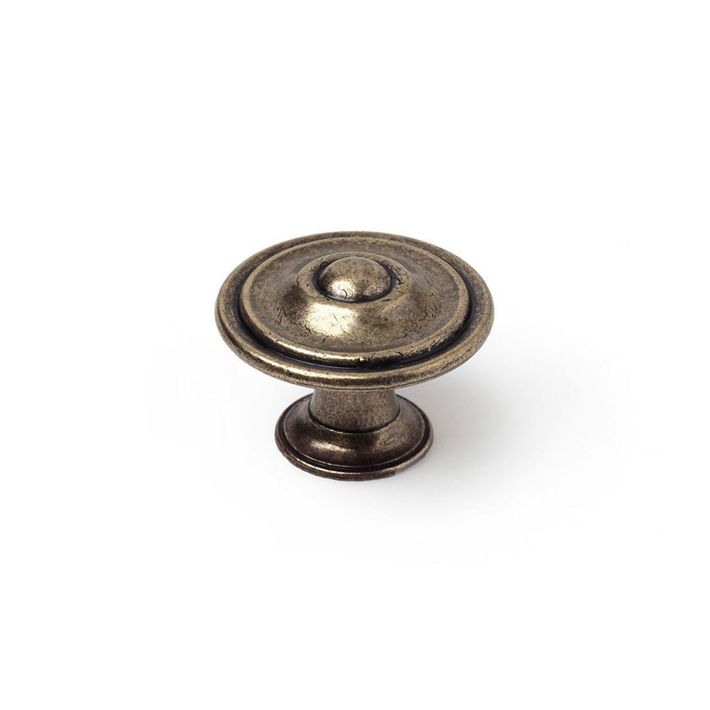 Pomo para mueble mod. 3110 de zamak con acabado cuero viejo, ø35 mm, blister 4 uds