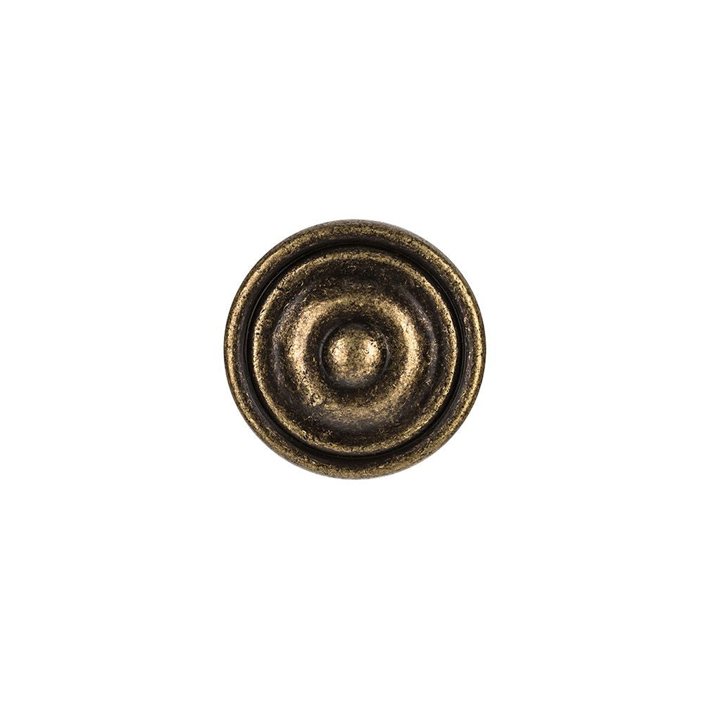 Pomo para mueble, modelo 3110, de zamak con acabado cuero viejo, ø35 mm, blister 4 uds