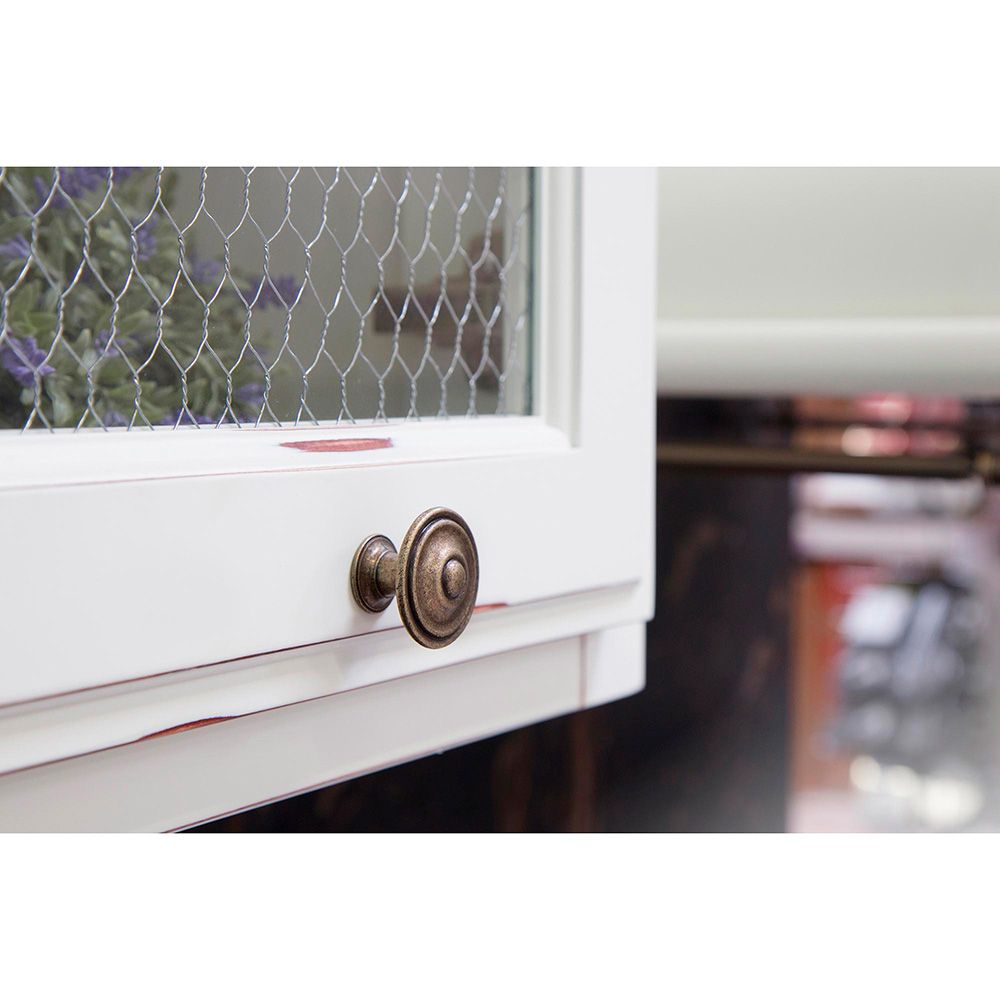 Pomo para mueble, modelo 3110, de zamak con acabado cuero viejo, ø35 mm, blister 4 uds