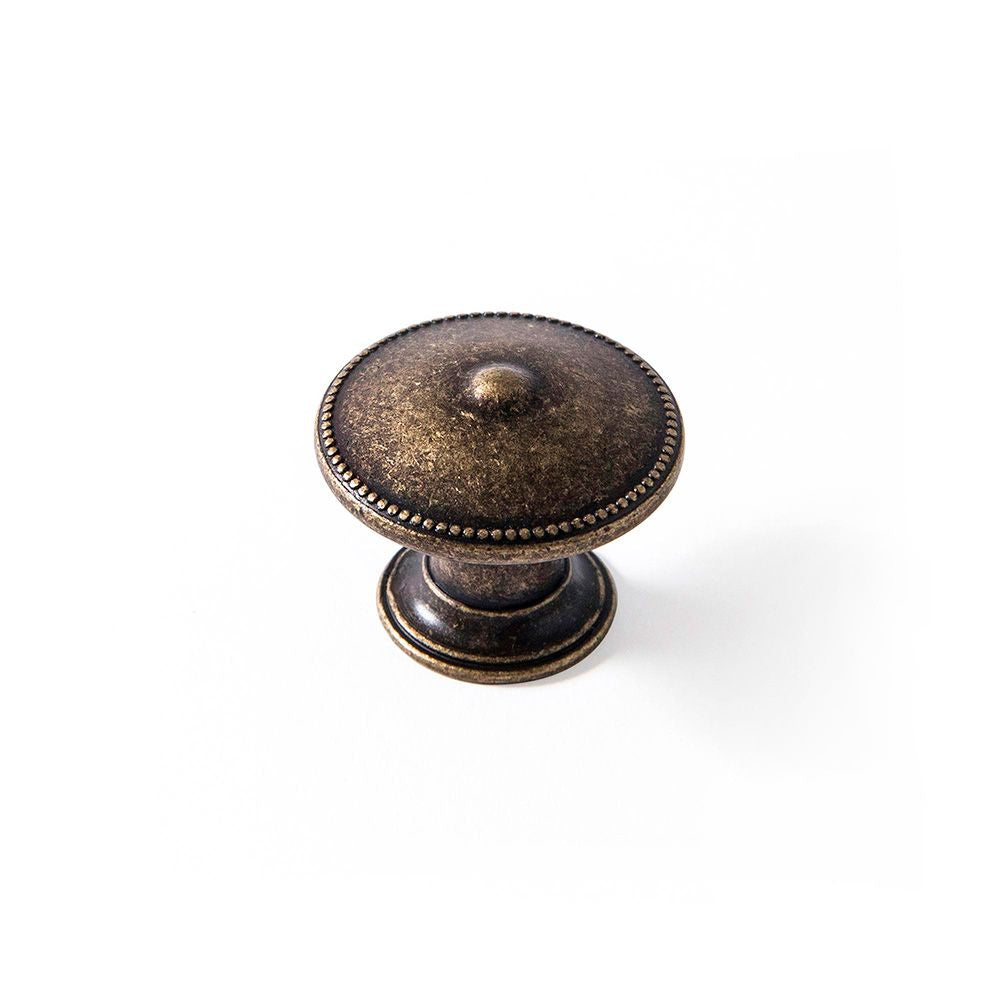 Pomo para mueble mod. 3121 de zamak con acabado cuero viejo, ø30 mm, blister 4 uds