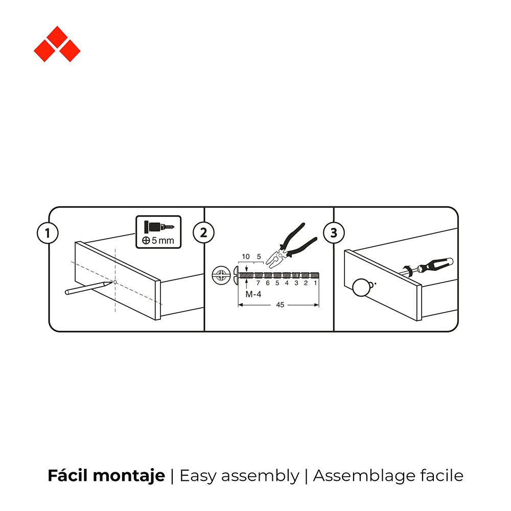 Pomo para mueble, modelo 760, de zamak con acabado negro mate ø25 mm, blister 4 uds