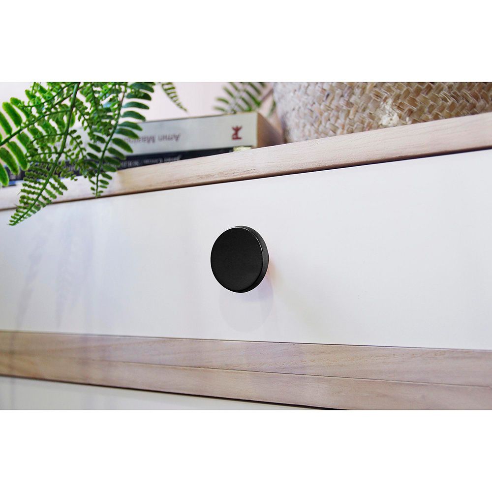 Pomo para mueble, modelo 774, de zamak con acabado negro mate, ø35 mm, blister 2 uds