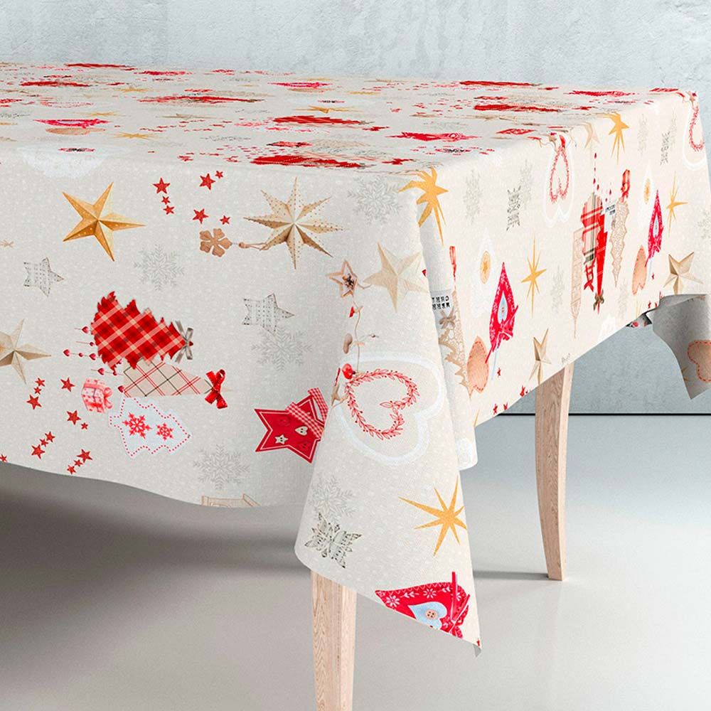 Rollo de hule con motivos navideños beige 1,40 x 25 m