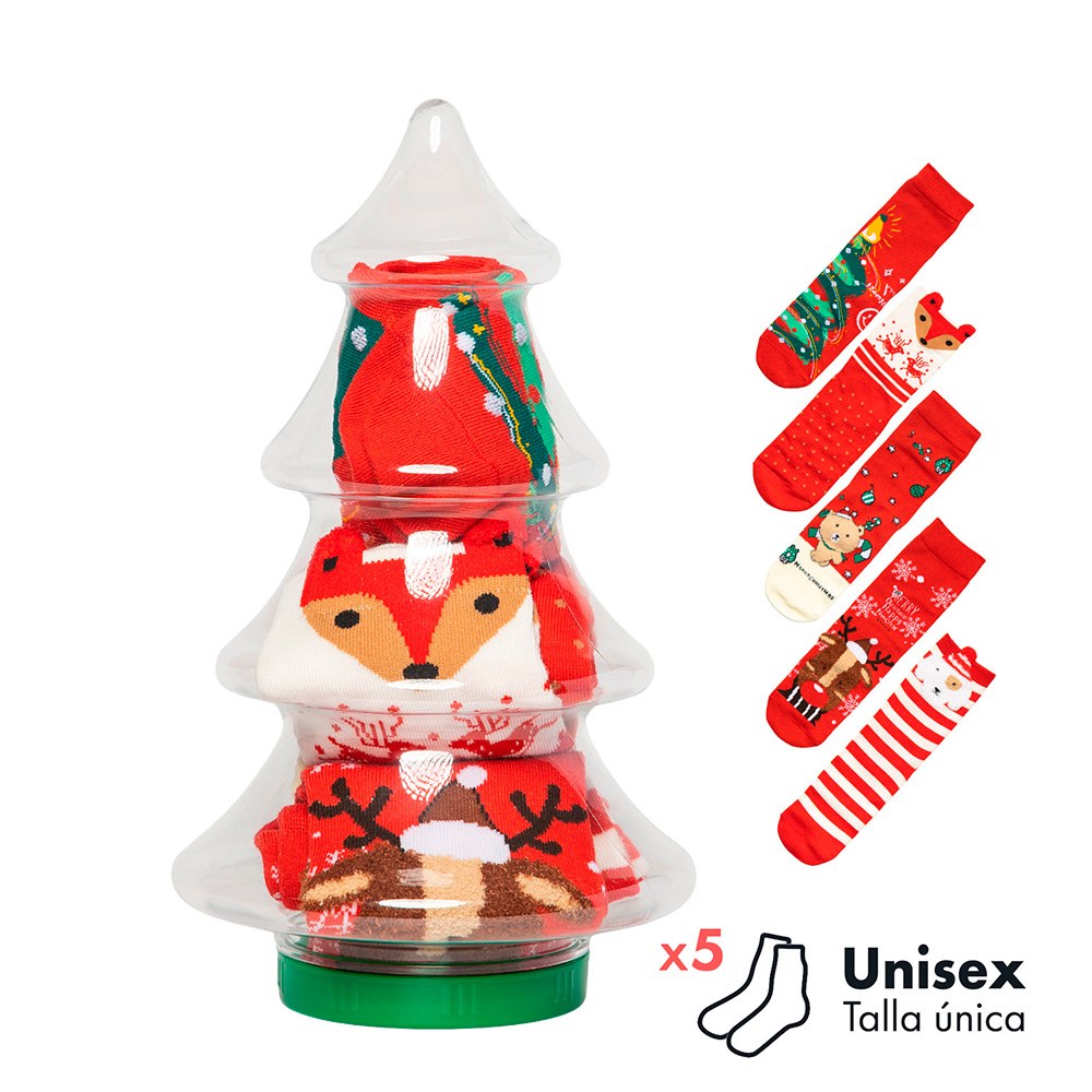 Calcetines caja regalo modelo xmas árbol 5 pares unisex talla única