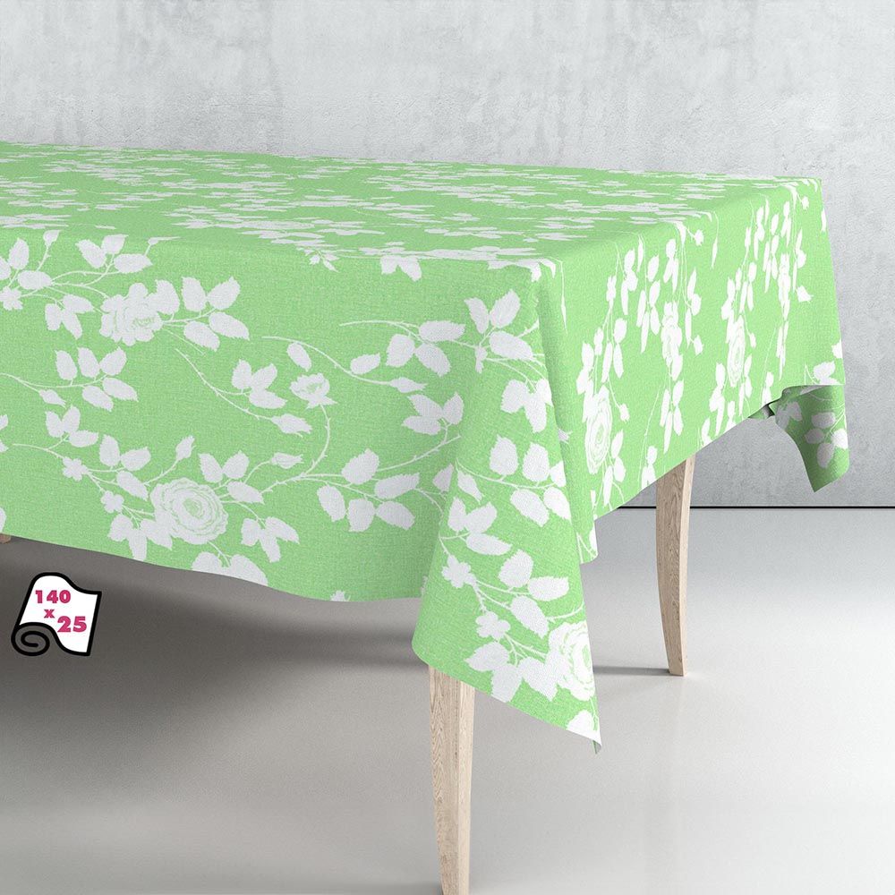 Rollo de hule mantel hojas verde claro 1,40 x 25 m