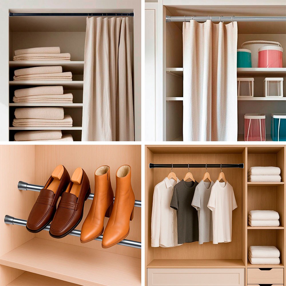 Barra extensible multiuso a presión sin taladro, madera, ø2,8 - 2,5 x 70 - 120 cm