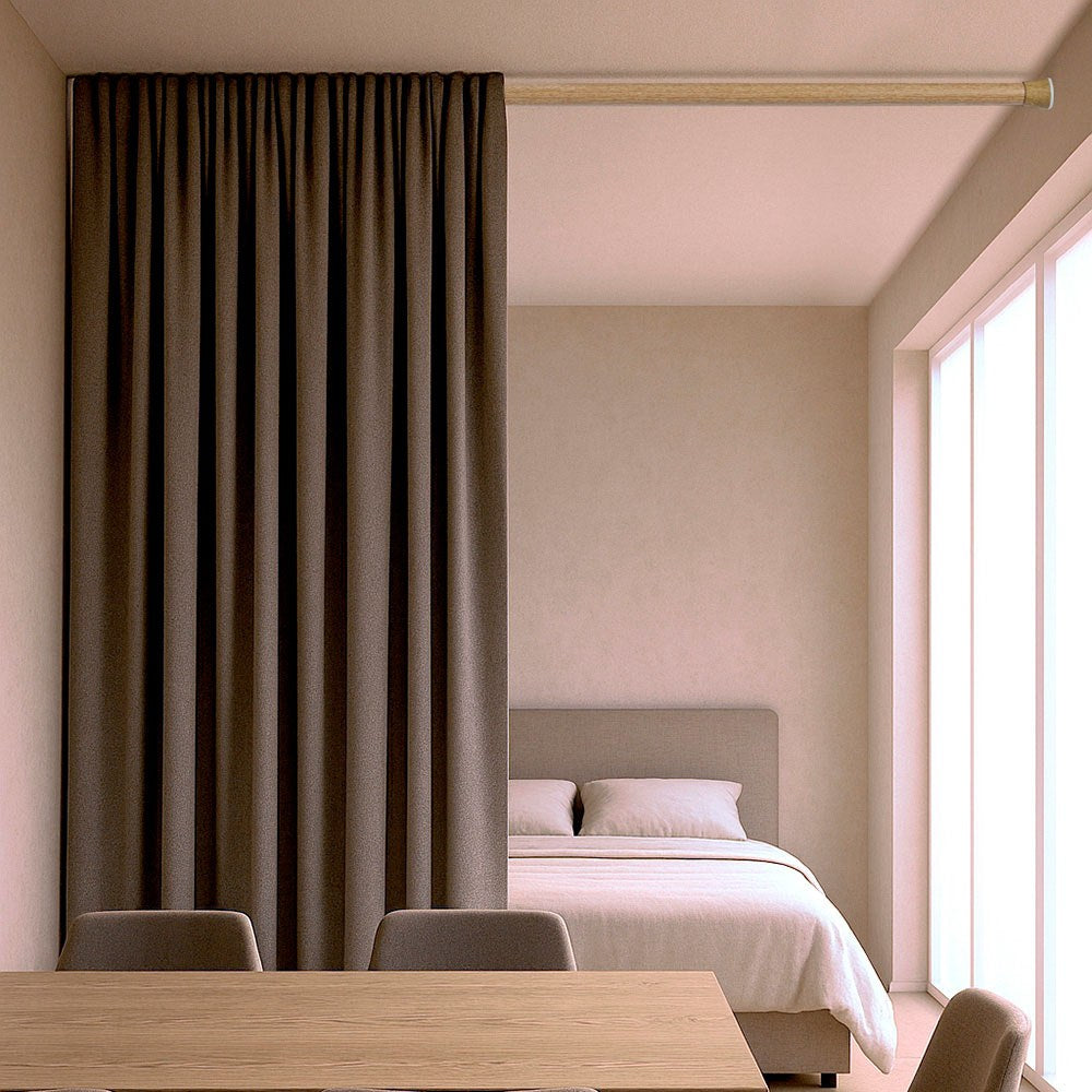 Barra extensible multiuso a presión sin taladro, madera, ø2,8 - 2,5 x 120 - 210 cm