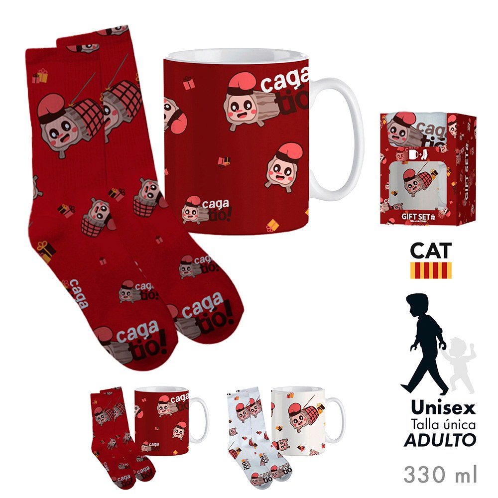Taza con calcetines en caja de regalo modelo tio de nadal