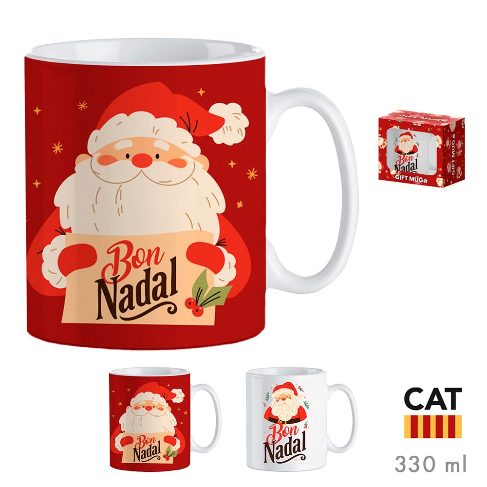 Taza papa noel cat 330 ml en caja regalo, modelos variados