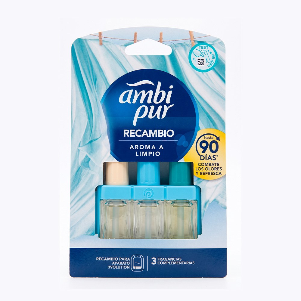 Recambio ambientador eléctrico 3volution aroma a limpio 3 fragancias